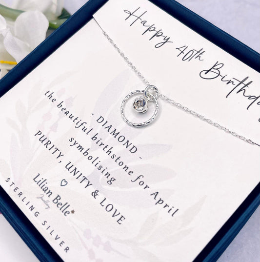 40th Sterling Silver Necklace with Birthstone, 40th Gifts for Her, Birthday Gift for Women, 40 Birthday Gifts, 40th Necklace, 40th Jewellery
