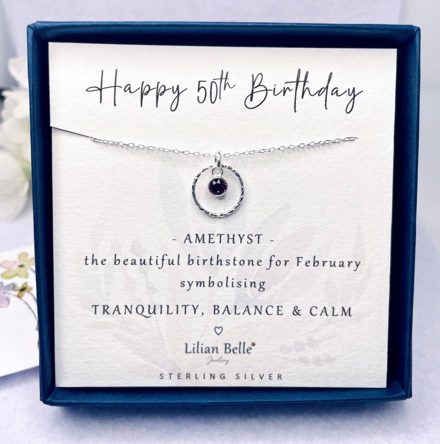 50th Sterling Silver Necklace with Birthstone, 50th Gifts for Her, Birthday Gift for Women, 50 Birthday Gifts, 50th Necklace, 50th Jewellery