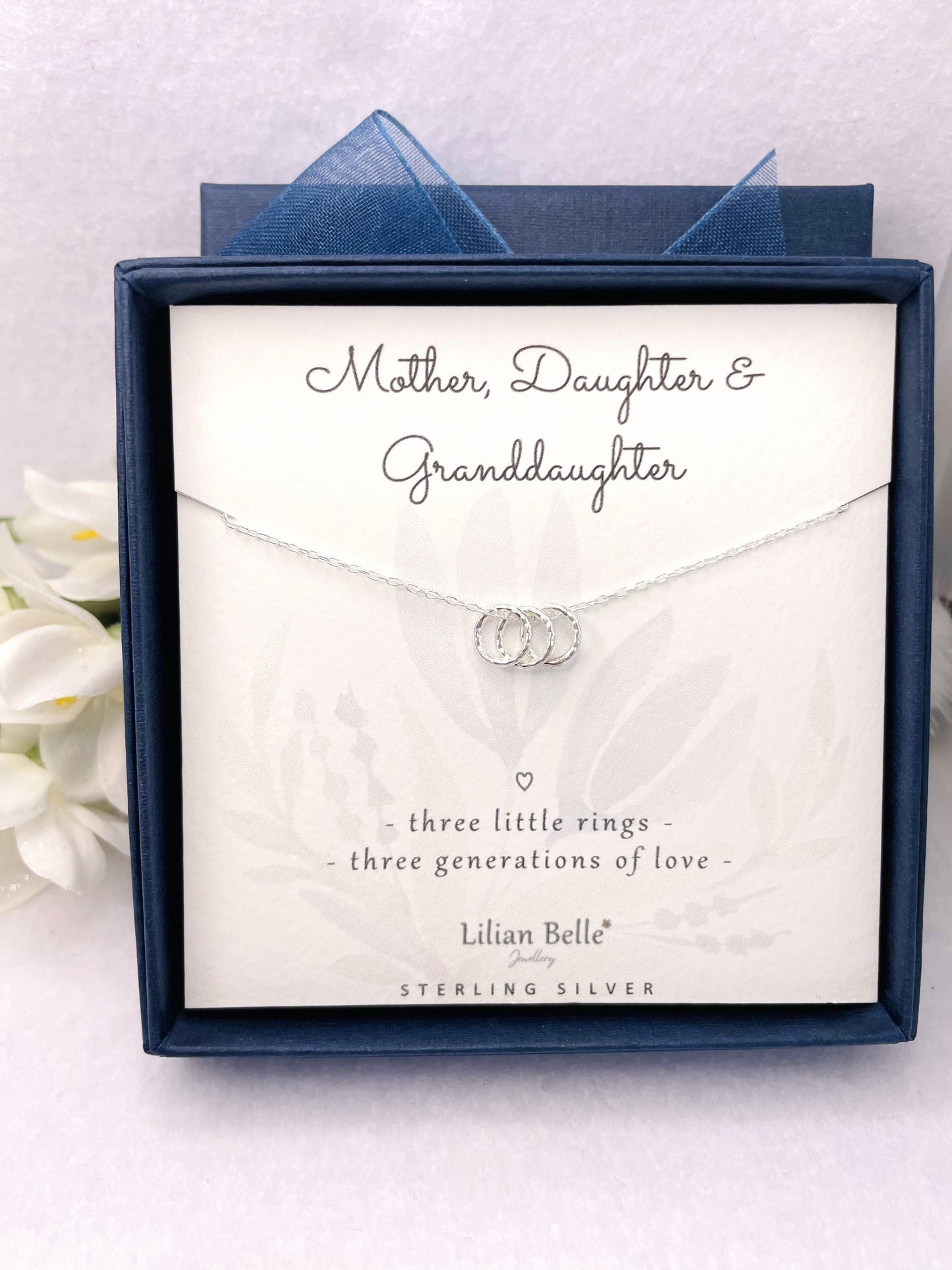 3 Rings for 3 Generations Sterling Silver Necklace, Grandmother Mother Grandson Granddaughter Grandchildren, Necklace Gift for Grandma