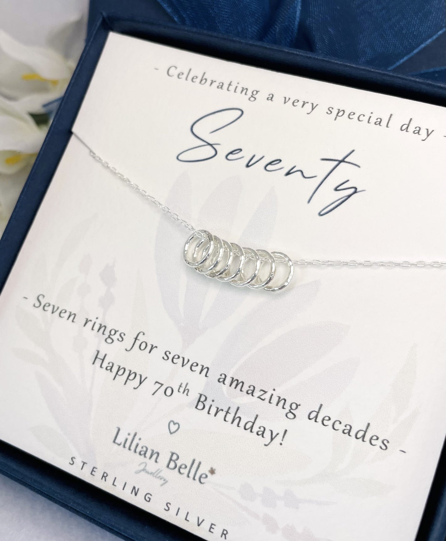Sterling Silver 7 rings for 7 decades 70th necklace gift for women, 70th birthday gift for her, 70th birthday presents, 70th for friend