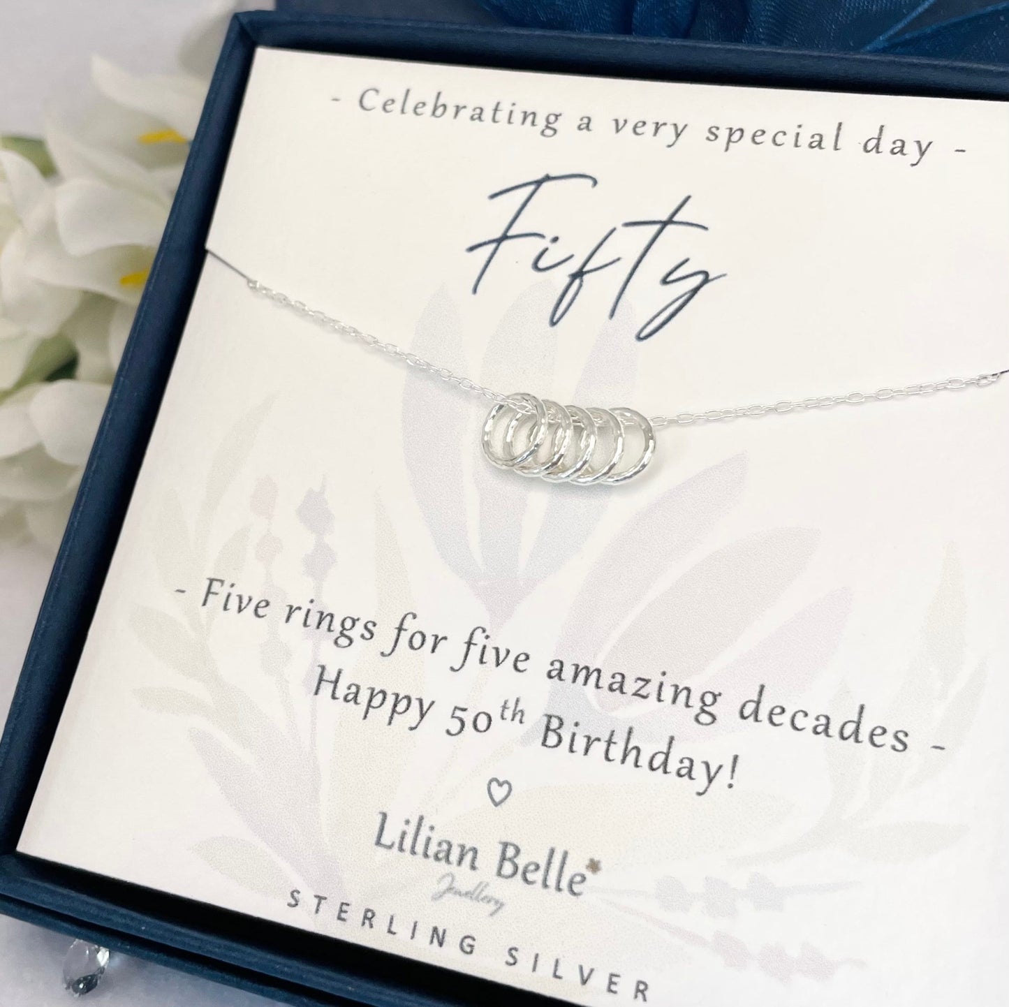 Sterling Silver 5 Ring Necklace, 50th Birthday Gift