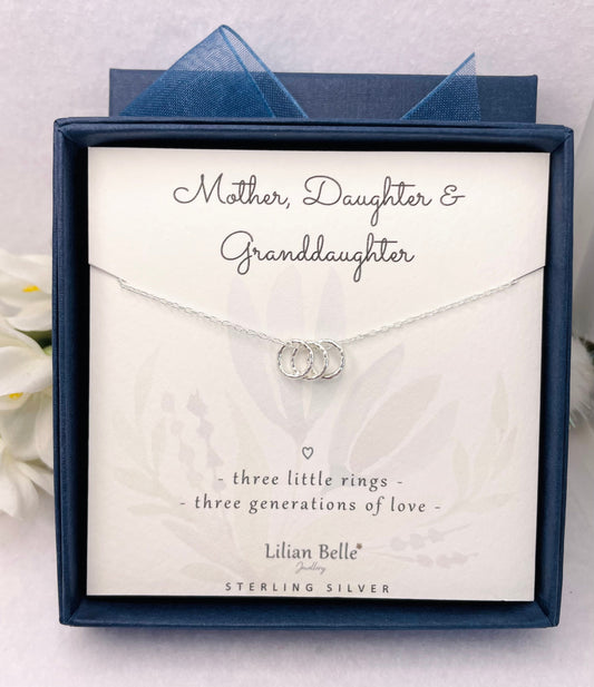 Sterling Silver 3 Generations Necklace, Grandmother Gift