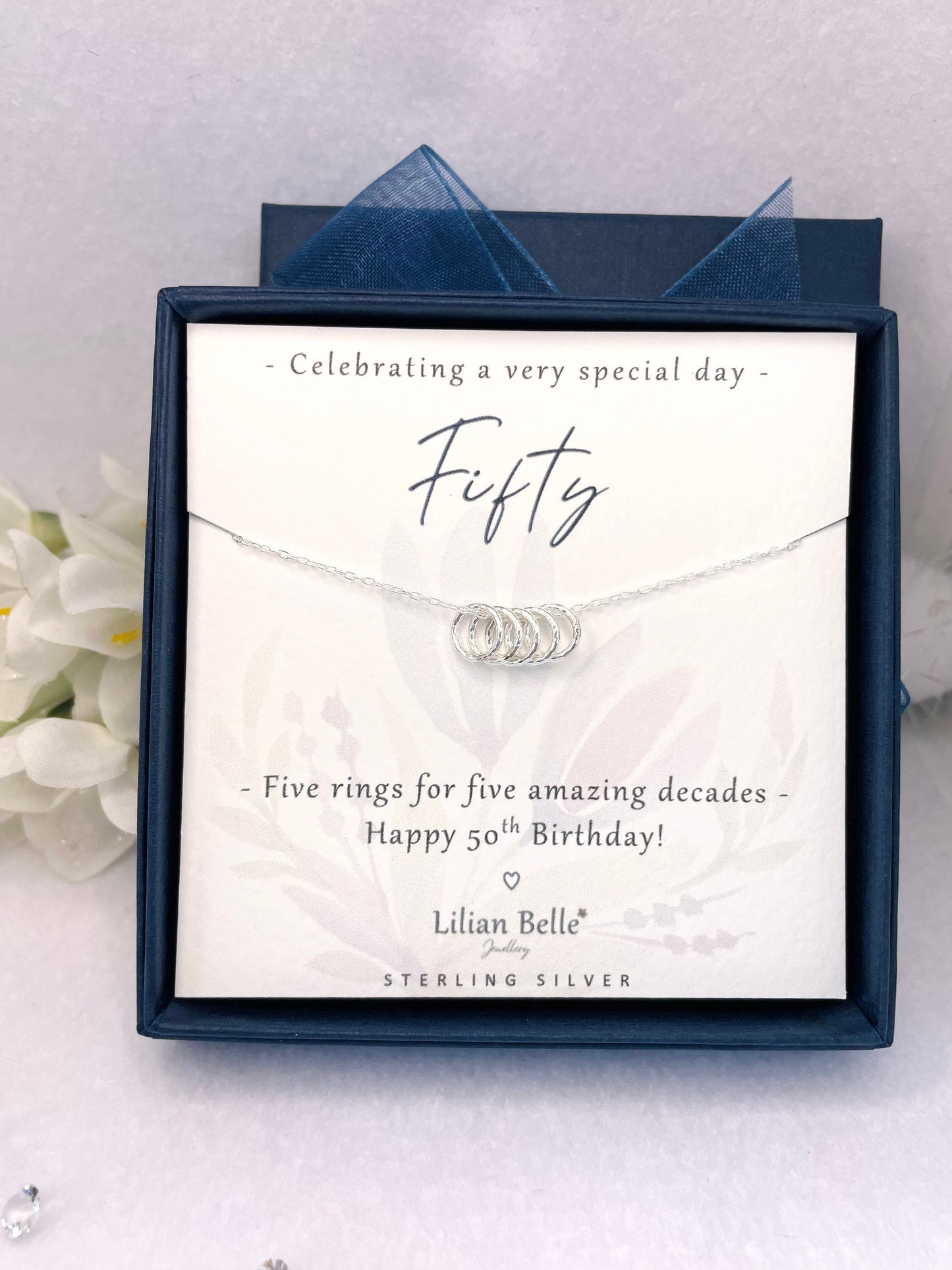 Sterling Silver 5 Ring Necklace, 50th Birthday Gift