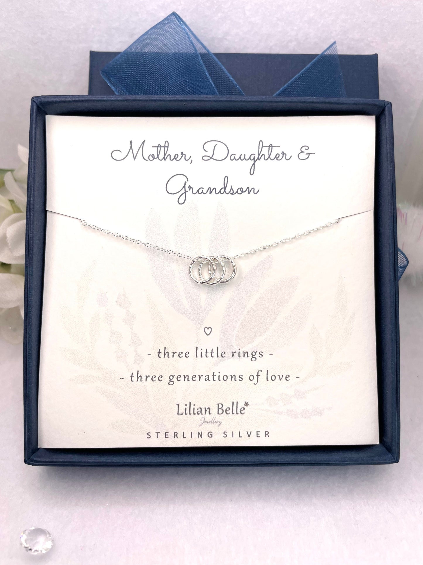 Sterling Silver 3 Generations Necklace, Grandmother Gift