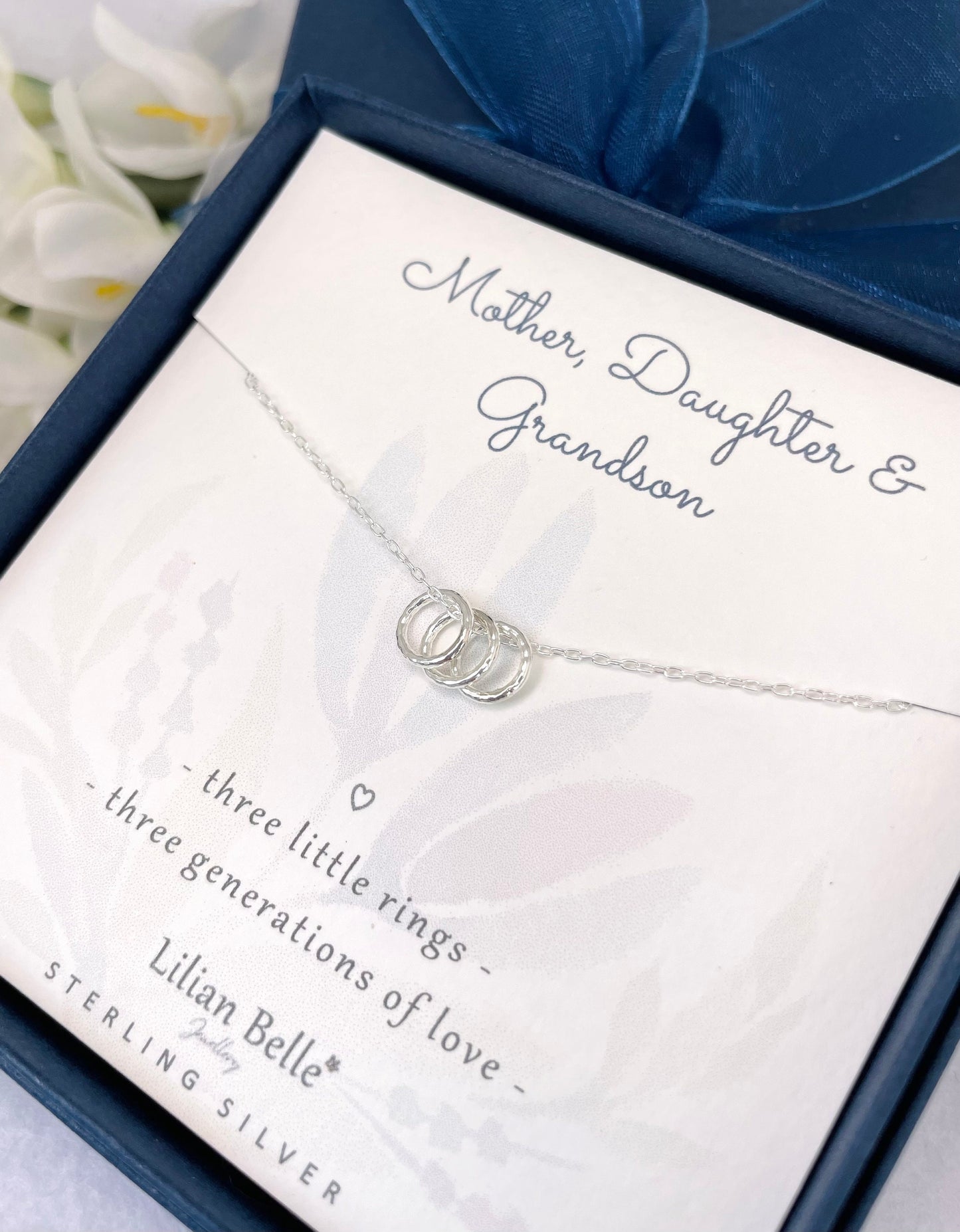 Sterling Silver 3 Generations Necklace, Grandmother Gift