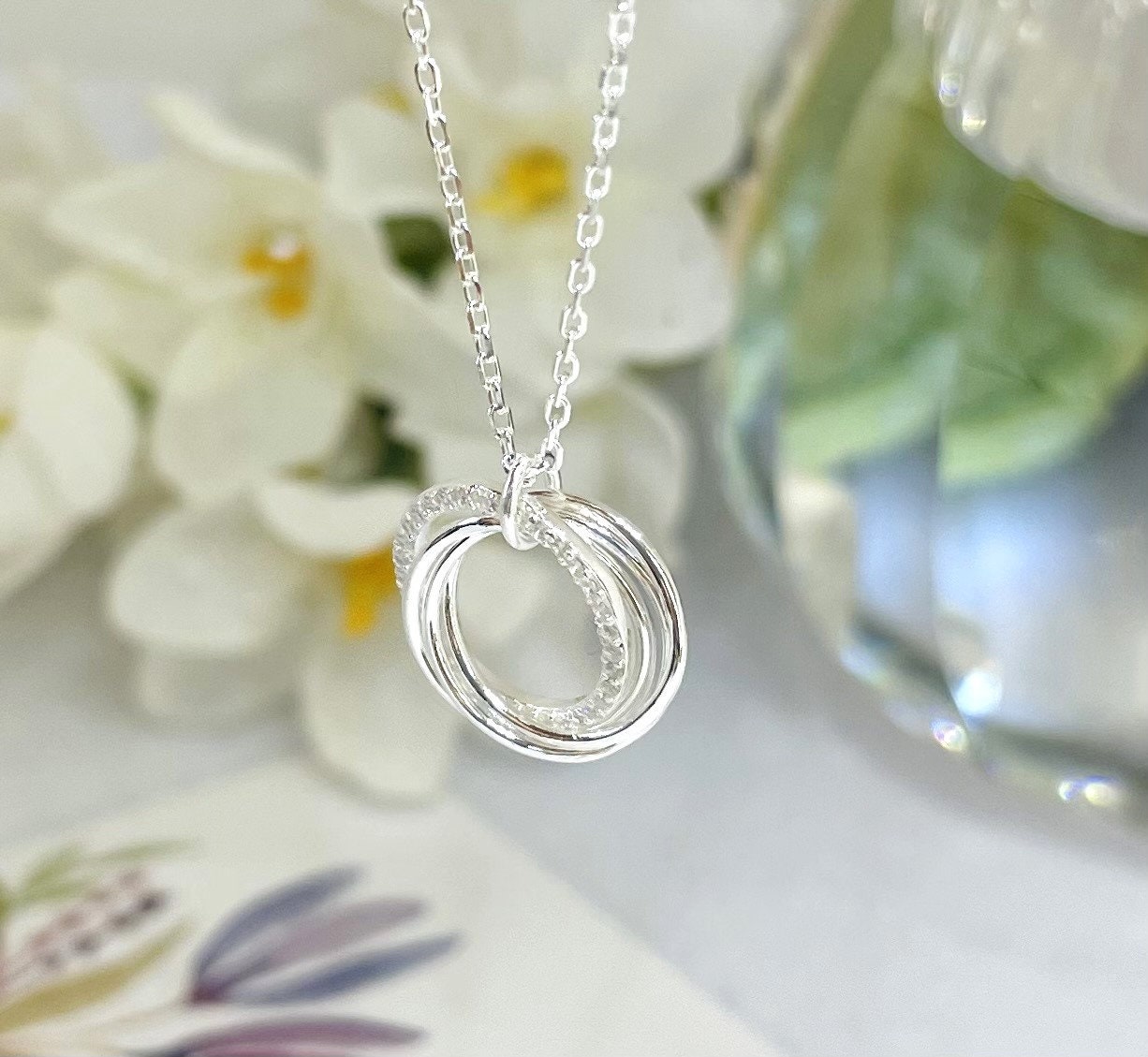 Sterling Silver 21st Birthday Necklace, Cubic Zirconia Rings