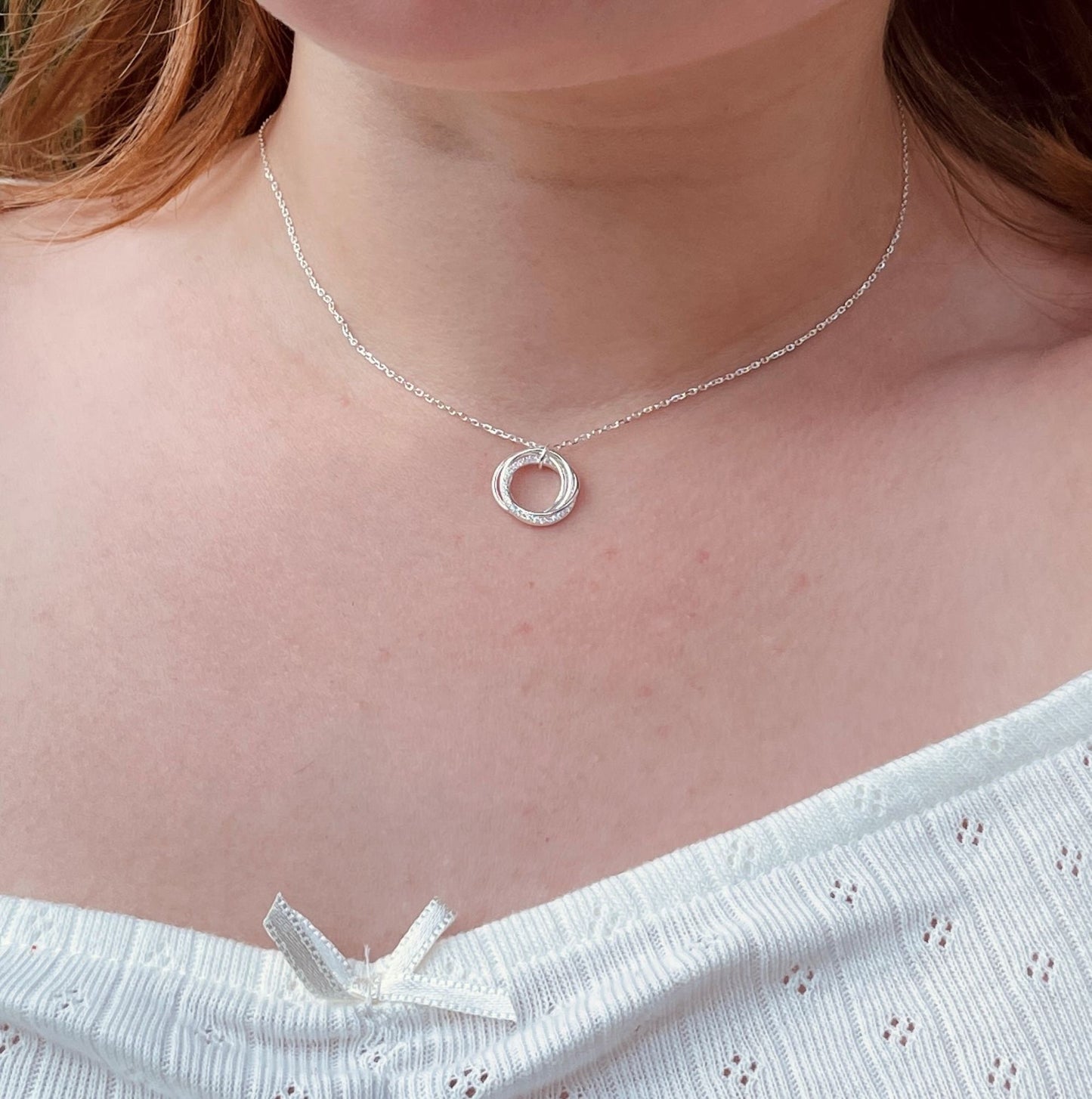 40th Birthday Sterling Silver Necklace: Cubic Zirconia Rings