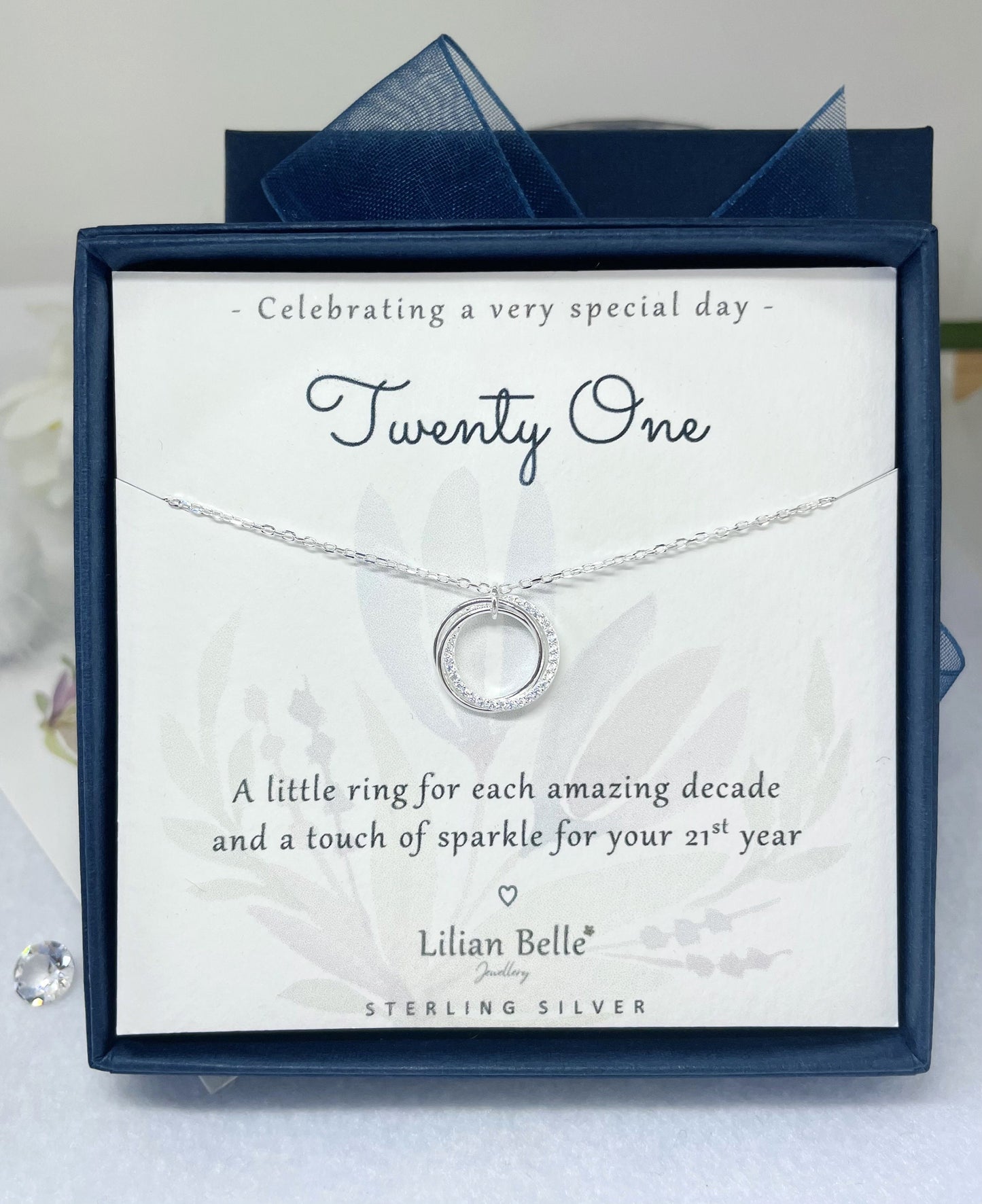 21st Birthday Sterling Silver Necklace, Interlocked Rings, Daughter Granddaughter Gift