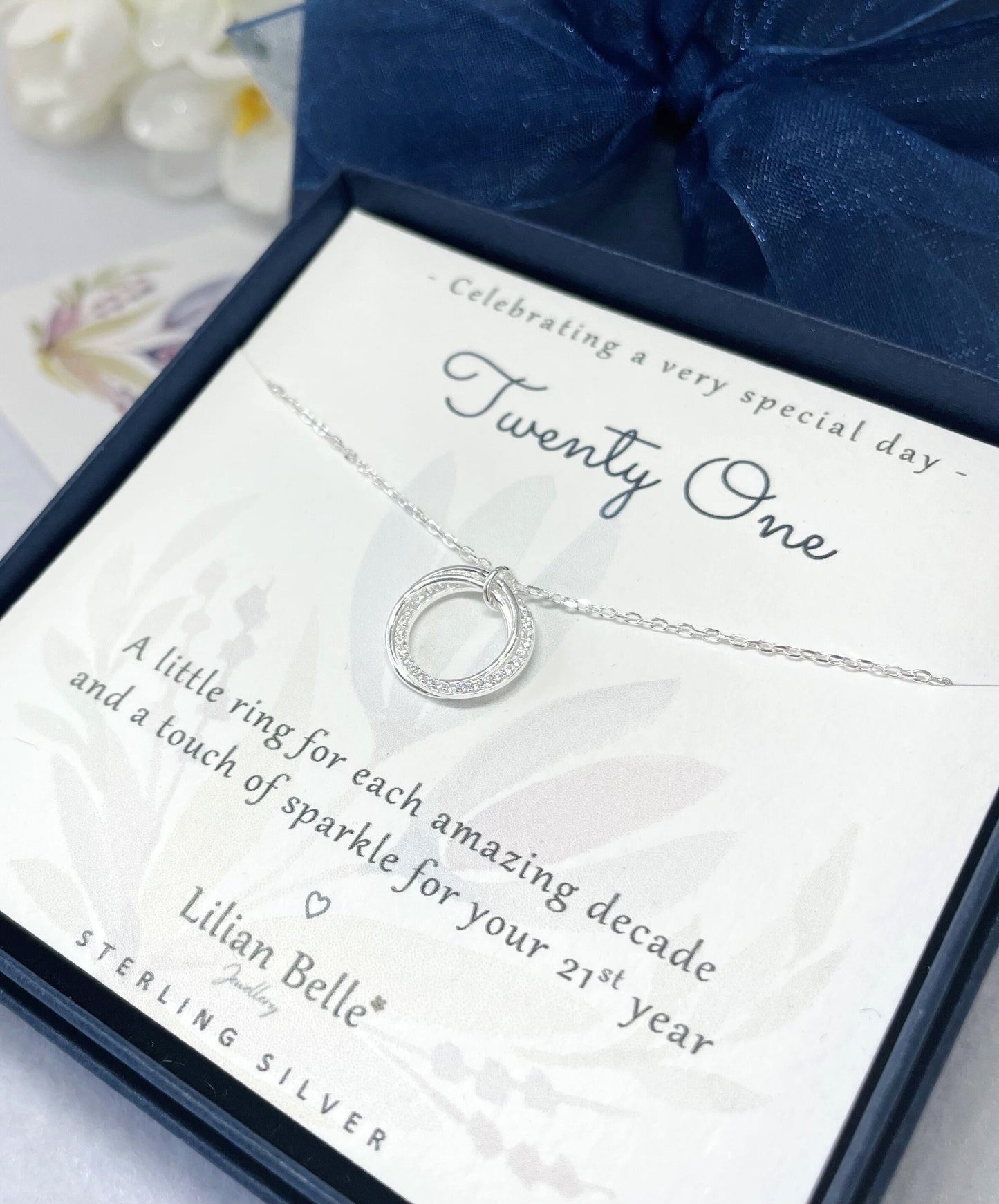 21st Birthday Sterling Silver Necklace, Interlocked Rings, Daughter Granddaughter Gift
