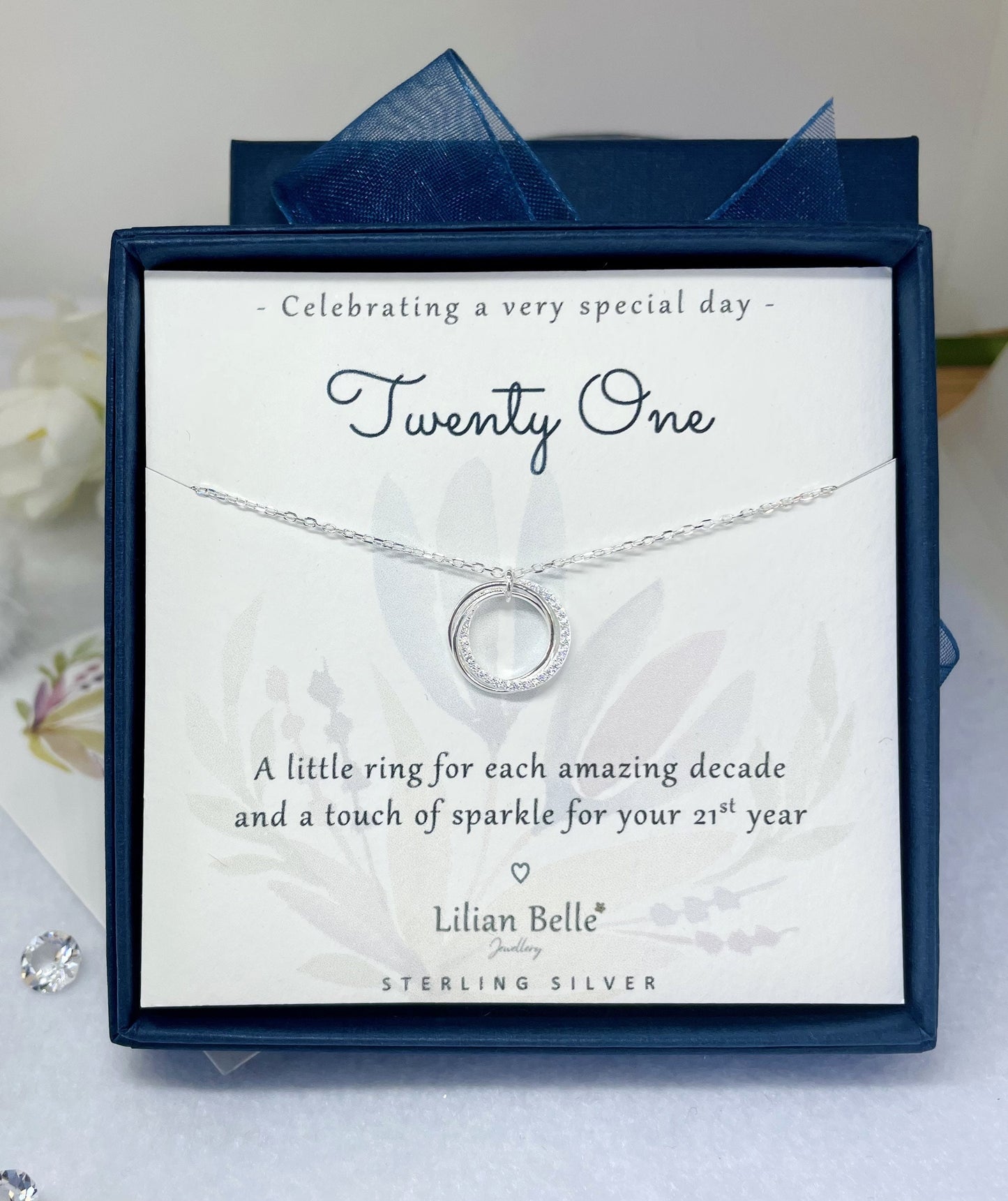 21st Birthday Sterling Silver Necklace, Interlocked Rings, Daughter Granddaughter Gift
