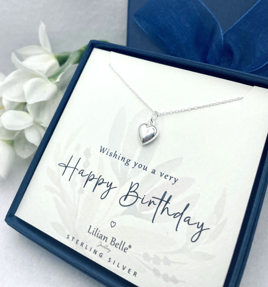 Dainty Sterling Silver Heart Pendant Necklace, Adjustable Chain, Birthday Gift