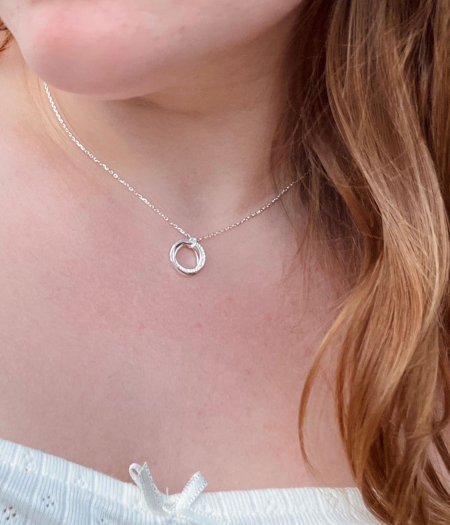 21st Birthday Sterling Silver Necklace, Interlocked Rings, Cubic Zirconia