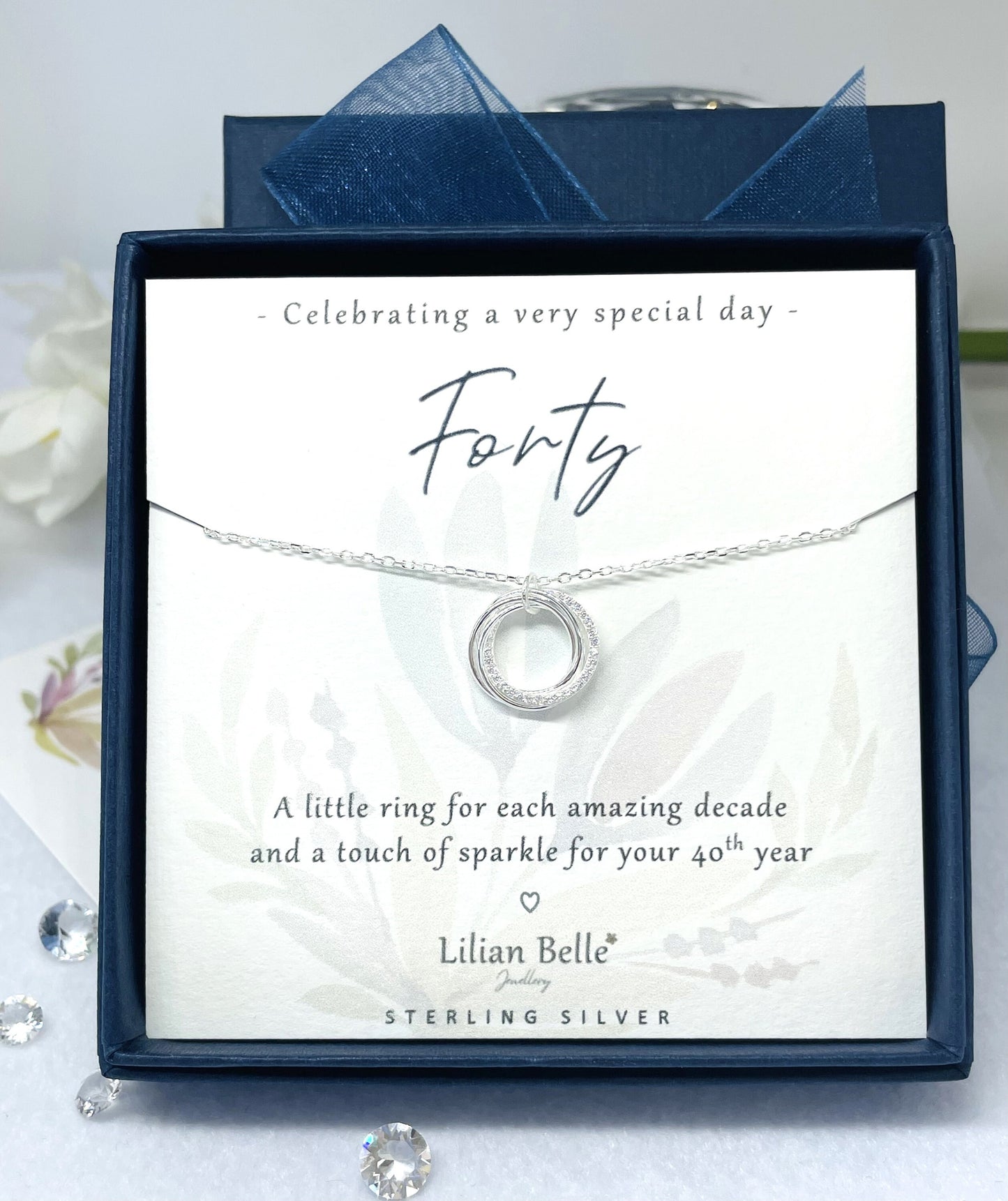 Sterling Silver 40th Necklace Birthday Gift for Women, 40th Birthday Necklace Gifts for Her, 40 birthday presents, 40th Jewellery Gift Woman