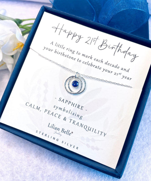 21st Birthday Sterling Silver Birthstone Necklace: May June July August September