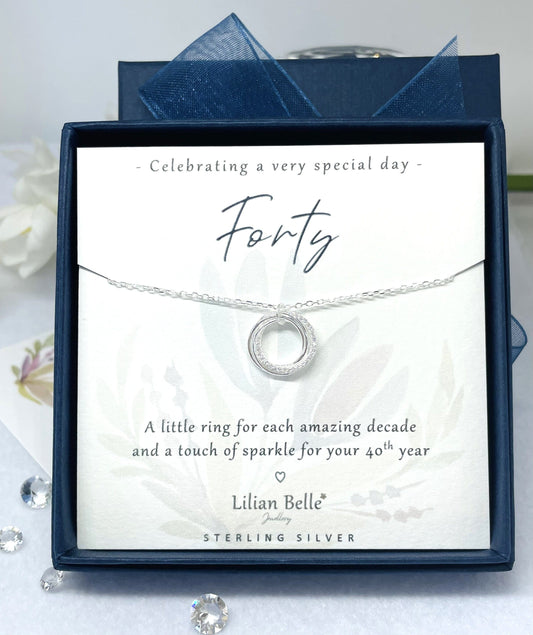 40th Birthday Sterling Silver Necklace: Cubic Zirconia Rings