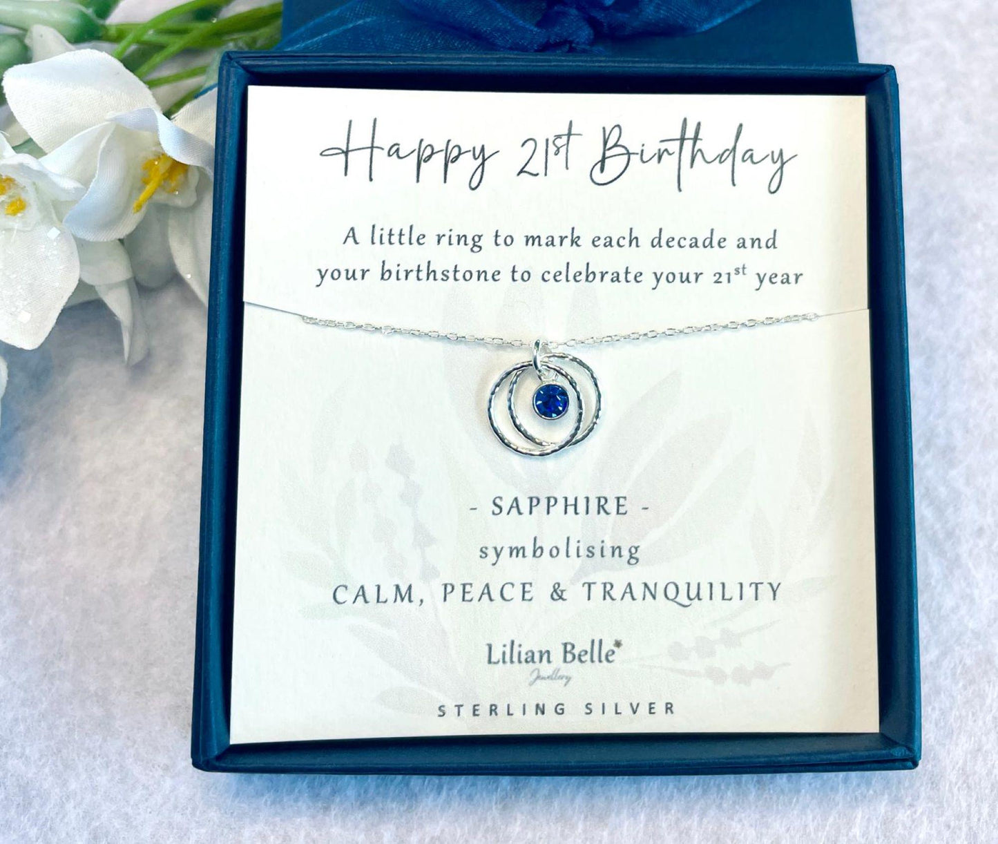 21st Birthday Sterling Silver Birthstone Necklace: May June July August September