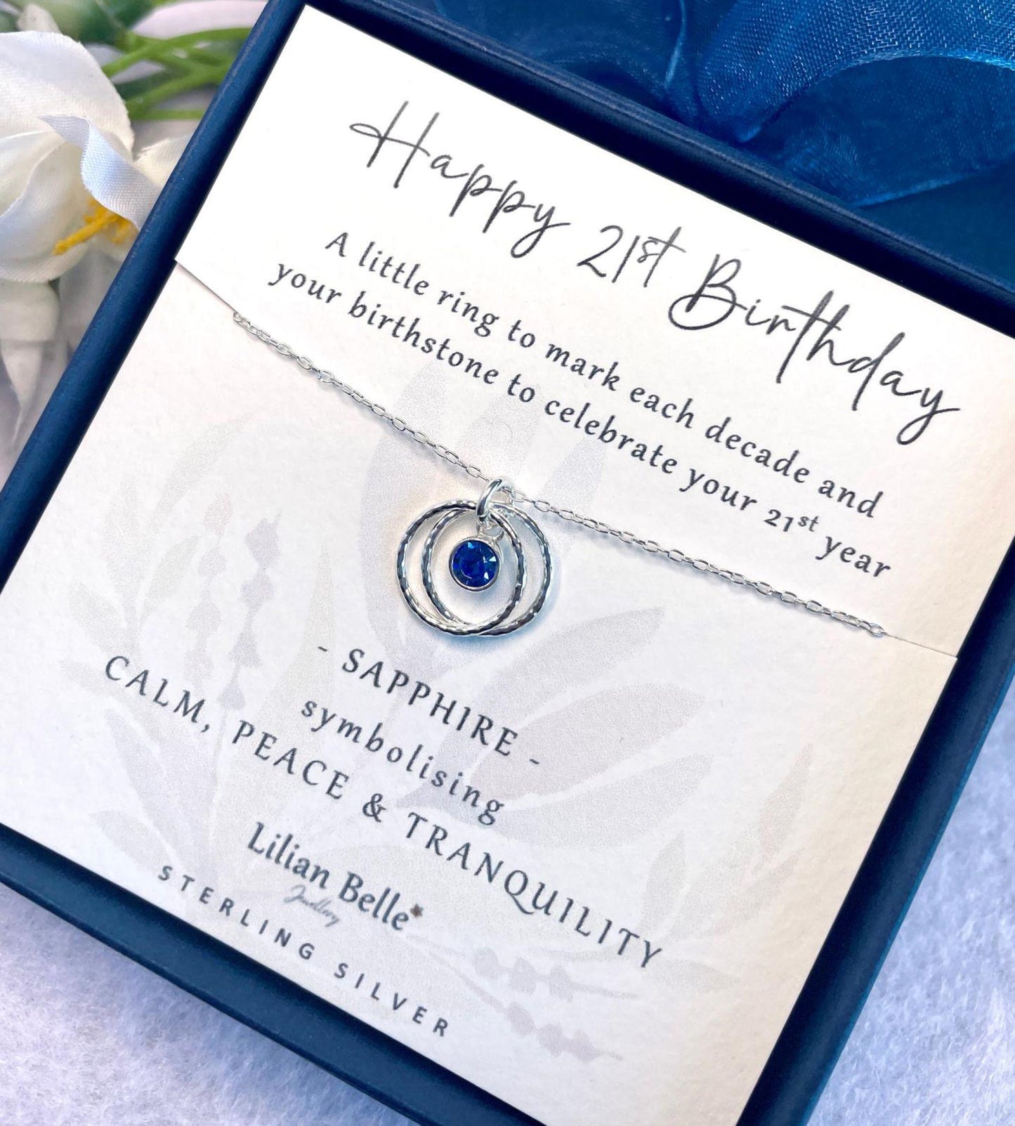 21st Birthday Sterling Silver Birthstone Necklace: May June July August September