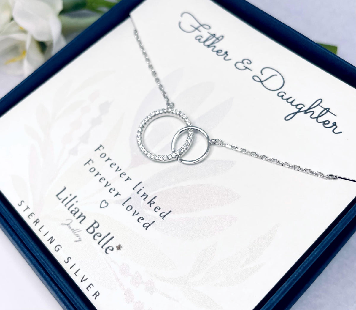 Sterling Silver Necklace Father Daughter Birthday Meaningful Gift, Mum Daughter Jewellery Gift, Sister Gifts, Christmas Gifts for Daughter