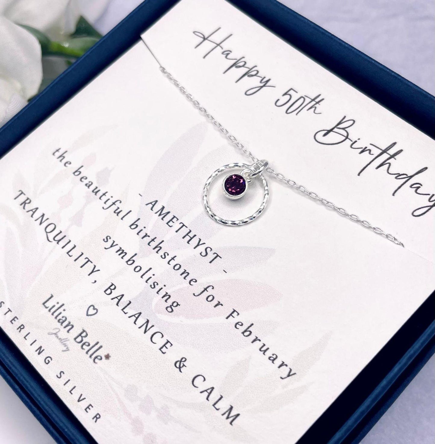 50th Sterling Silver Necklace with Birthstone, 50th Gifts for Her, Birthday Gift for Women, 50 Birthday Gifts, 50th Necklace, 50th Jewellery