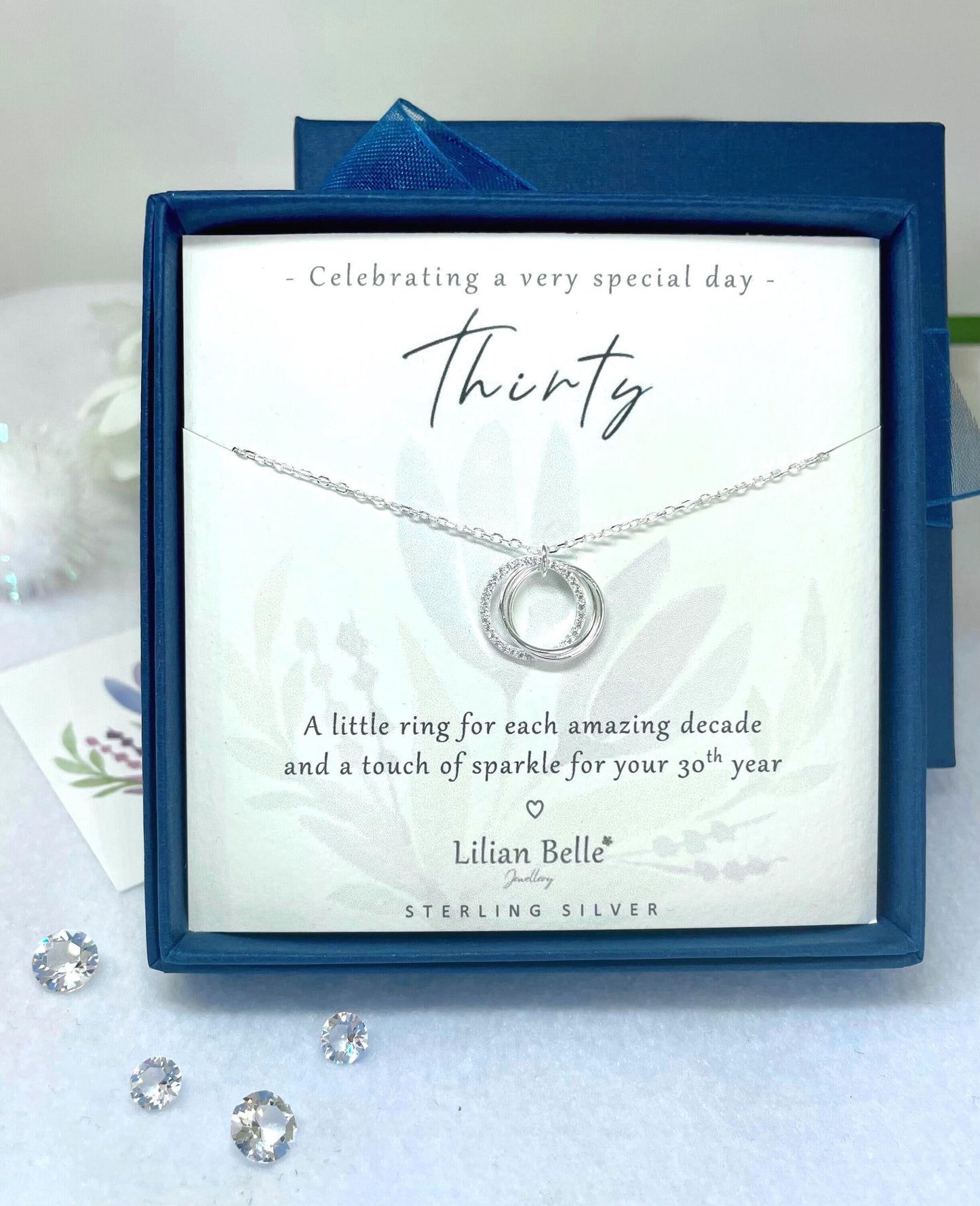 Sterling Silver 30th Birthday Gift for Her, 3 Rings for 3 Decades 30th Necklace for women, 30th birthday Jewellery, 30th Gifts for Her