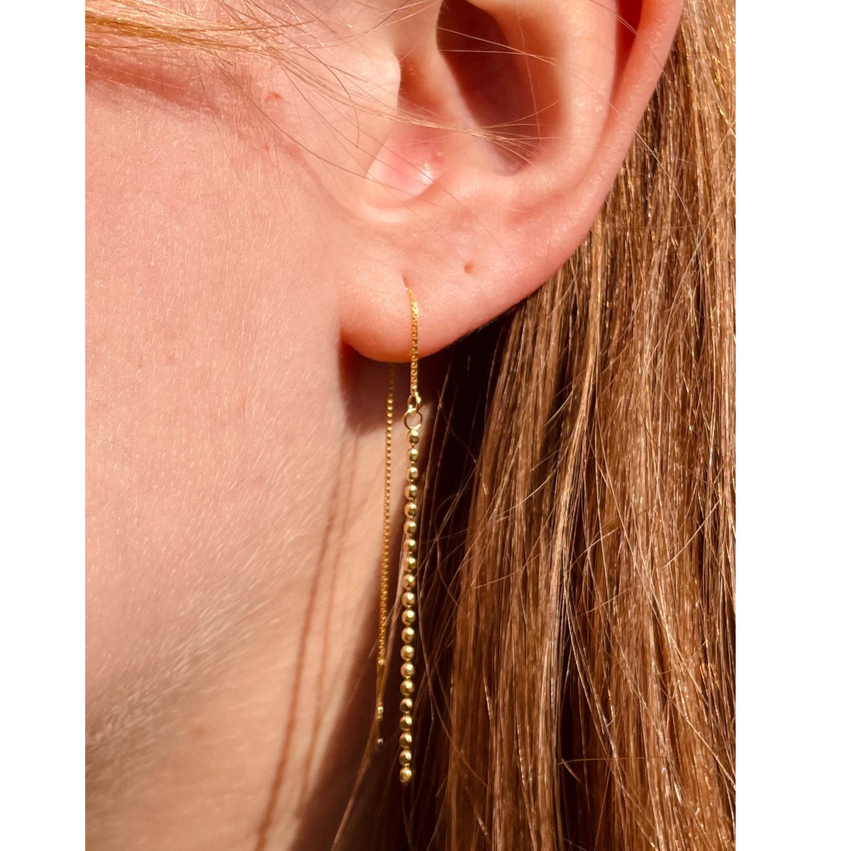 Dainty Gold Sterling Silver Long Boho Threader Earrings, Dainty Gold Drop Dangle Threaders, Gold Thread Earrings, Thread Through Earrings