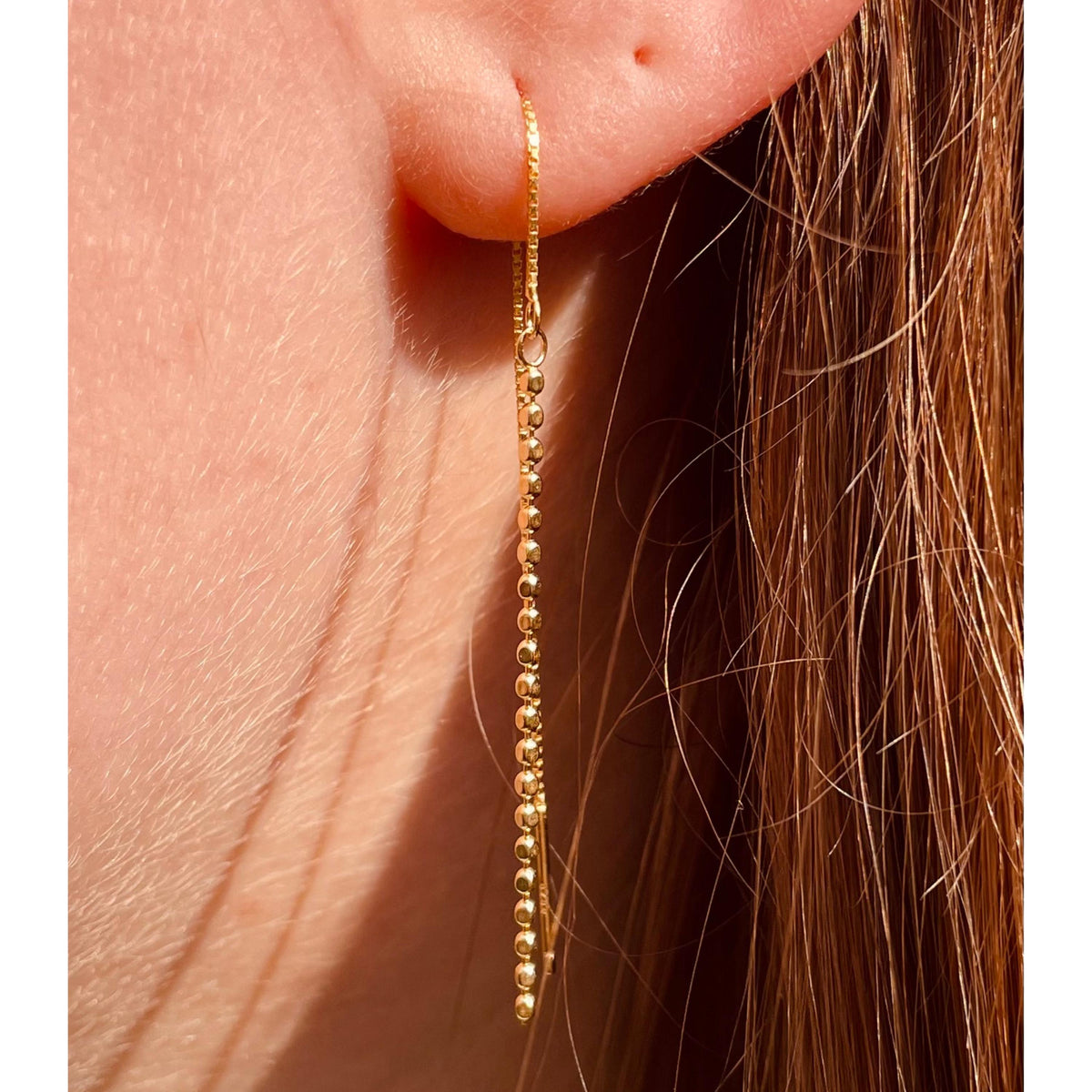 Dainty Gold Sterling Silver Long Boho Threader Earrings, Dainty Gold Drop Dangle Threaders, Gold Thread Earrings, Thread Through Earrings