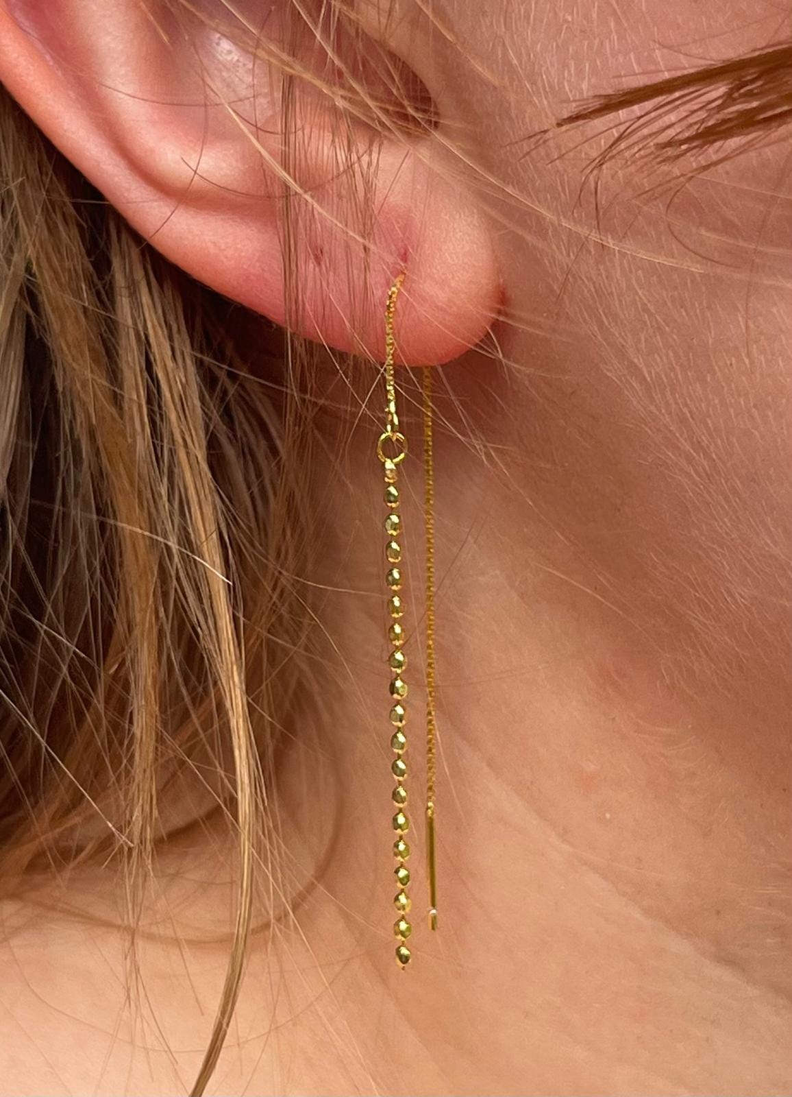 Dainty Gold Sterling Silver Long Boho Threader Earrings, Dainty Gold Drop Dangle Threaders, Gold Thread Earrings, Thread Through Earrings