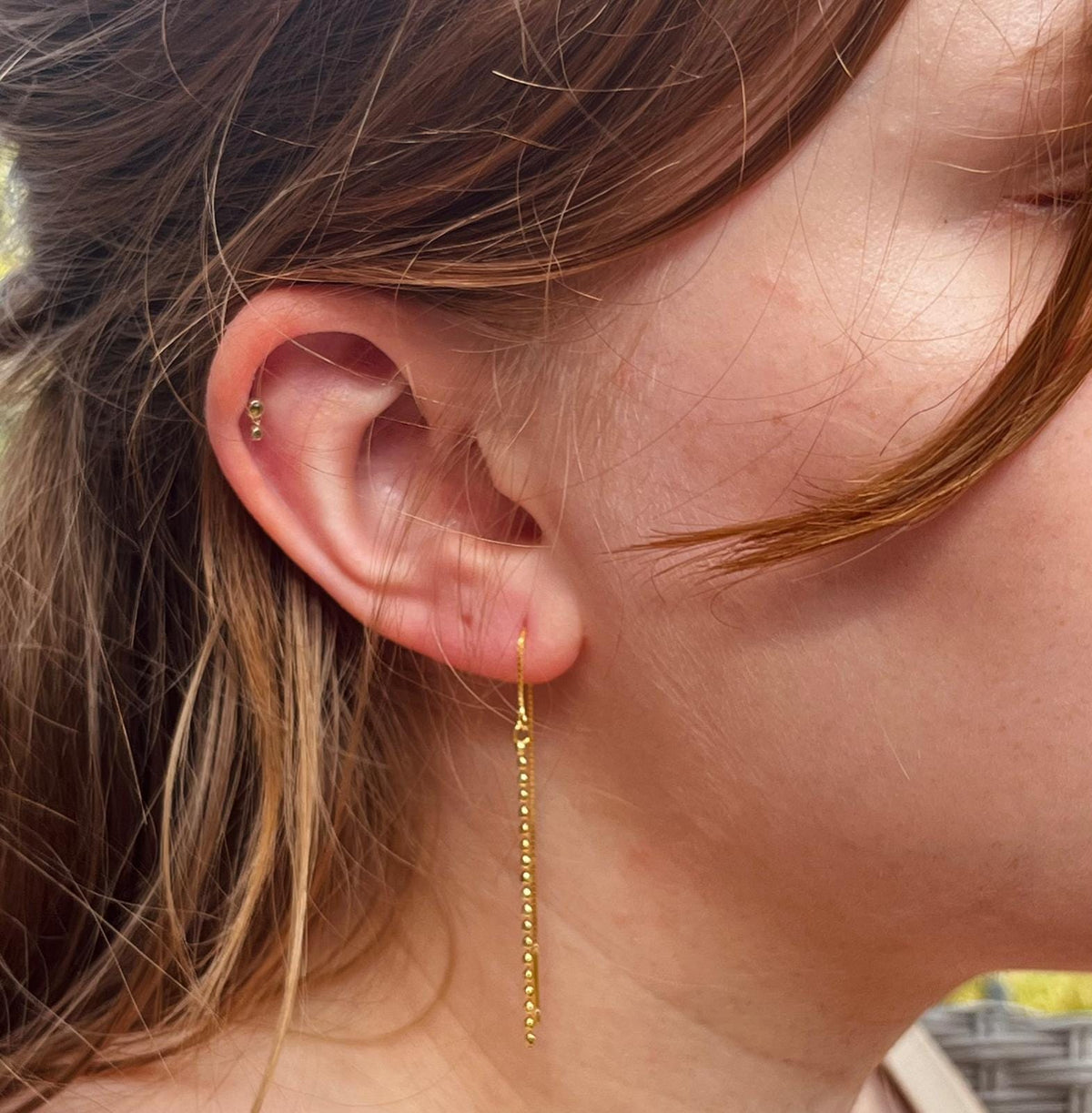 Dainty Gold Sterling Silver Long Boho Threader Earrings, Dainty Gold Drop Dangle Threaders, Gold Thread Earrings, Thread Through Earrings