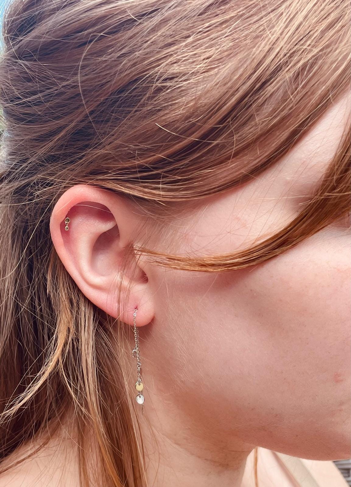 Dainty Gold Plated Sterling Silver Threader Earrings: Boho Coin Discs