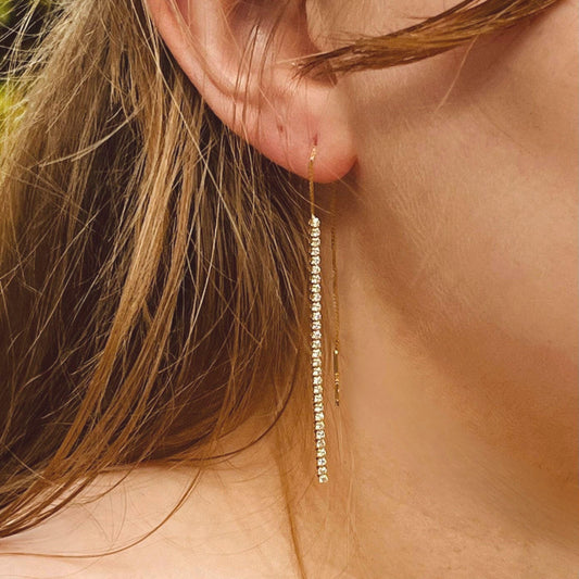 Dainty CZ Sterling Silver Threader Earrings: Long Boho Style