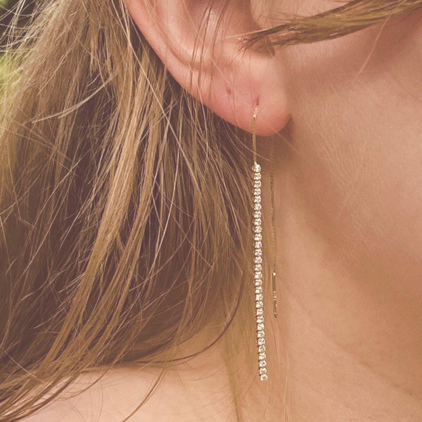 Dainty CZ Sterling Silver Threader Earrings: Long Boho Style