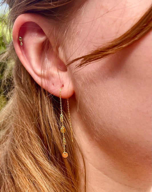 Dainty Gold Plated Sterling Silver Threader Earrings: Boho Coin Discs