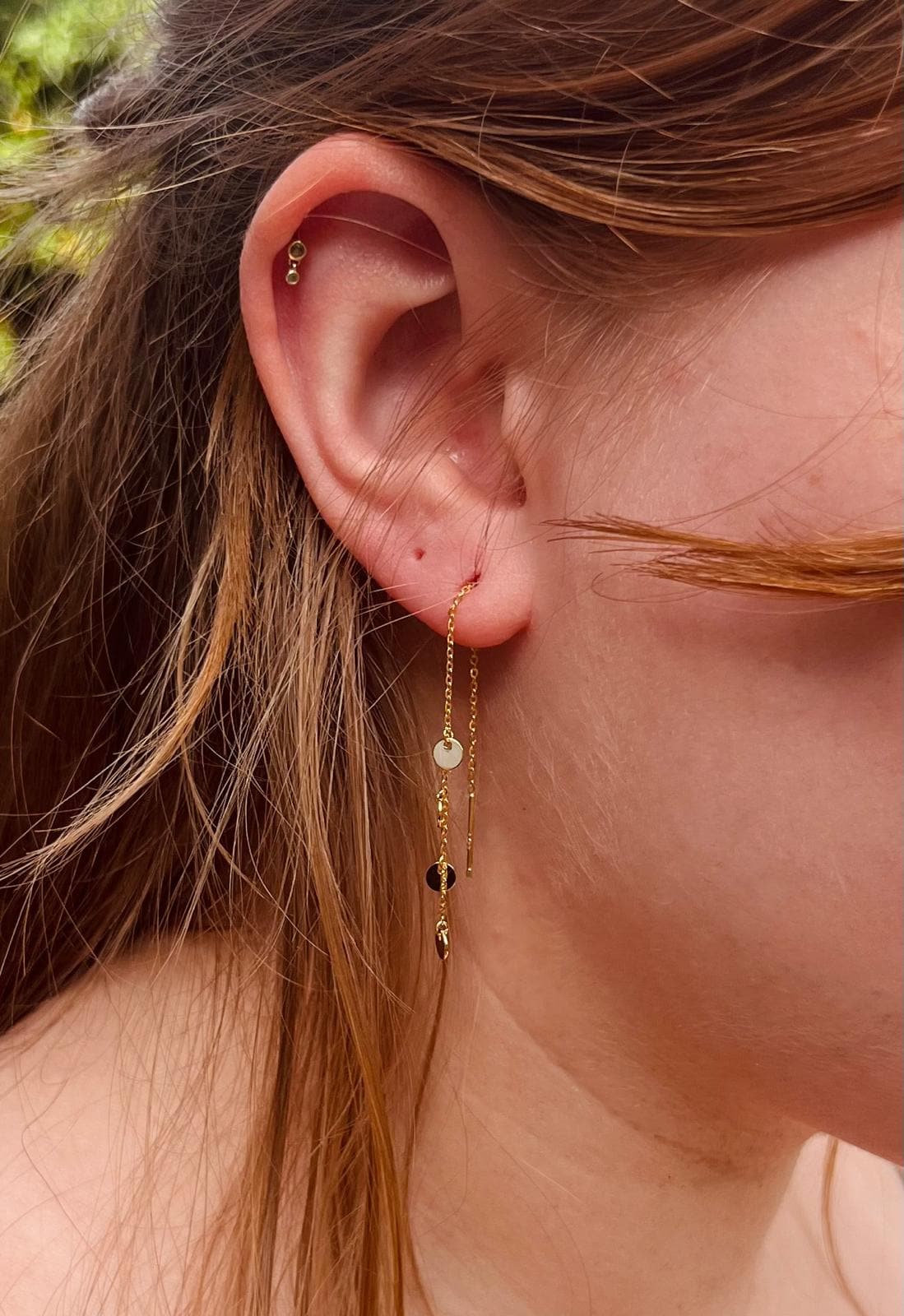 Dainty Gold Plated Sterling Silver Threader Earrings: Boho Coin Discs