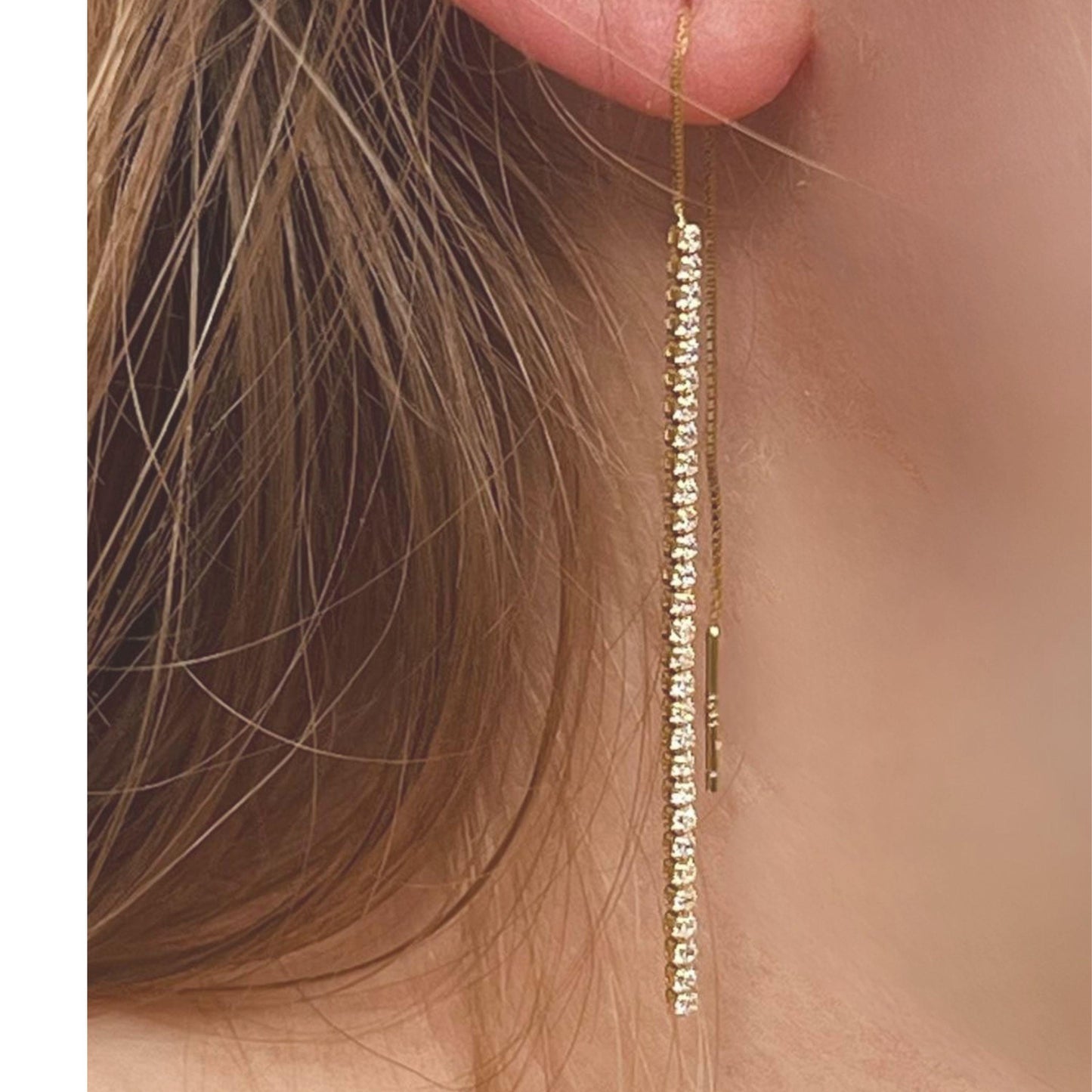 Dainty CZ Sterling Silver Threader Earrings: Long Boho Style