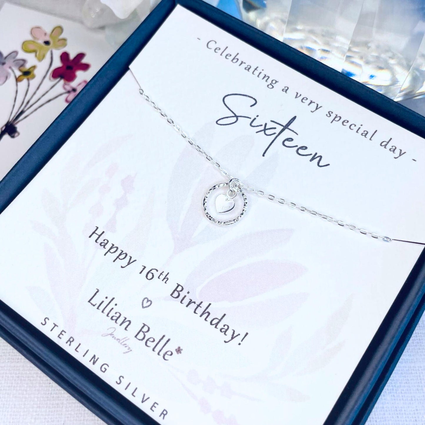 16th Birthday Sterling Silver Necklace Gifts for Girl, Sweet 16 Gift for Daughter, Granddaughter 16th Birthday Jewellery Gifts for Girls