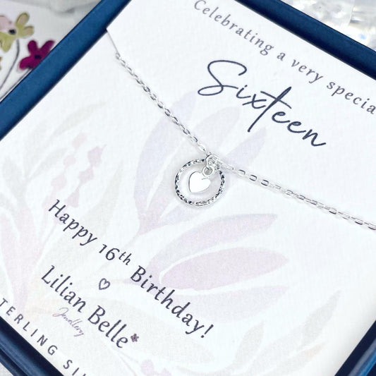 16th Birthday Sterling Silver Necklace Gifts for Girl, Sweet 16 Gift for Daughter, Granddaughter 16th Birthday Jewellery Gifts for Girls