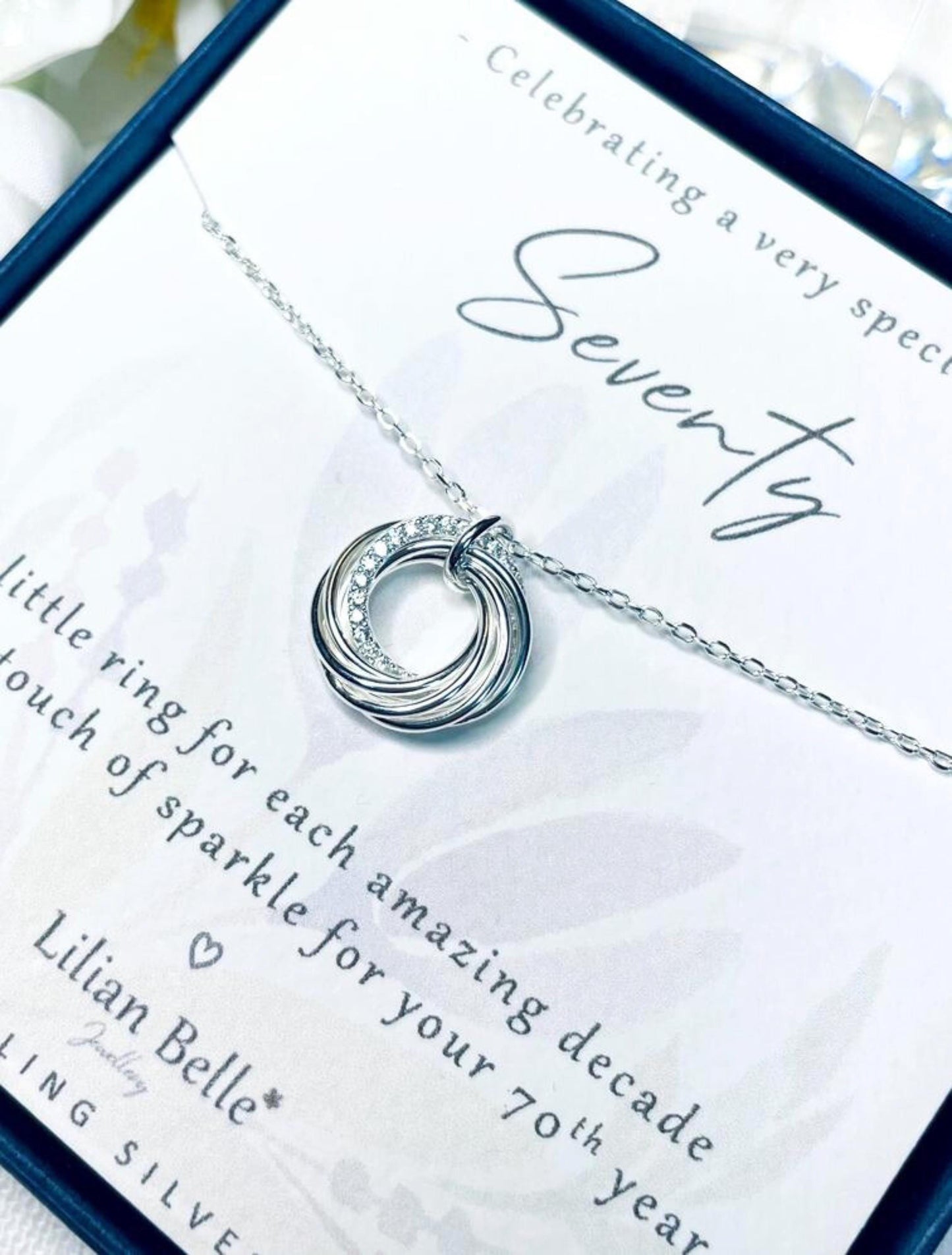 Sterling Silver 7 Rings for 7 Decades 70th Necklace gift for women, 70th birthday gift for her, 70th birthday Jewellery, 70th Gifts for Her