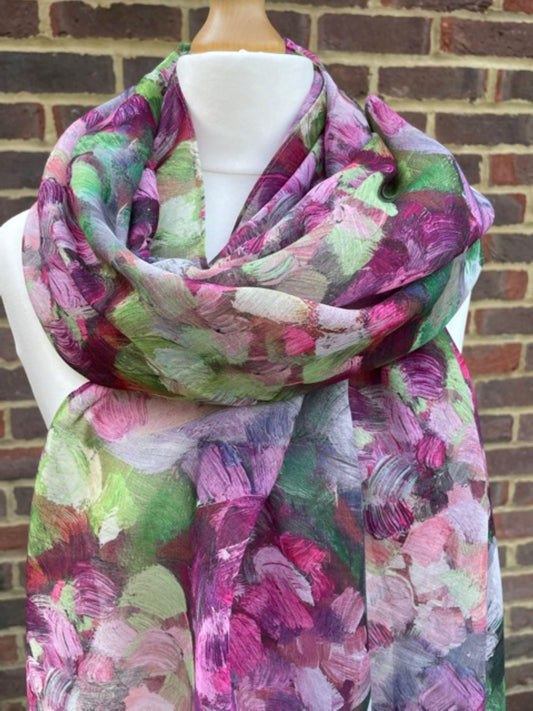 Pink Floral Scarf for Women, Pink Blue Green Flower Scarves, Blue Scarf Gifts for Her