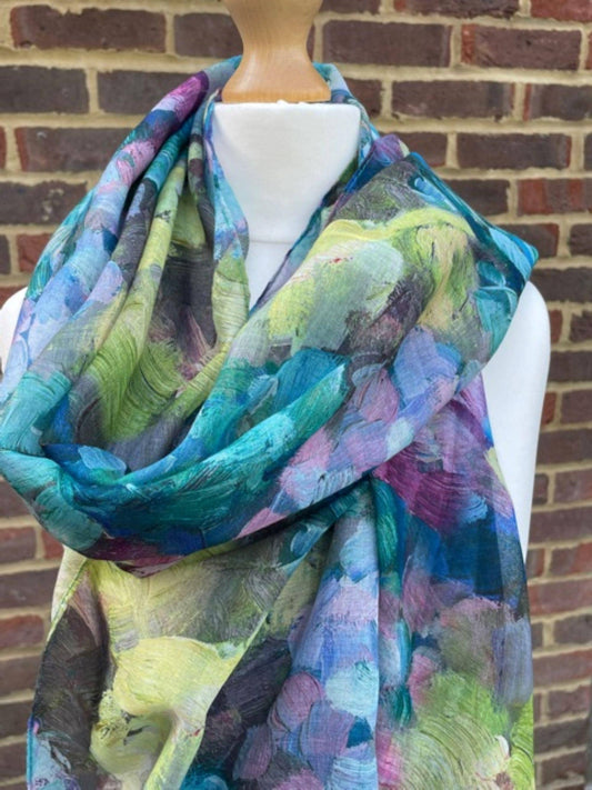 Blue Floral Scarf for Women, Pink Flower Scarves, Blue Scarf Gifts for Her