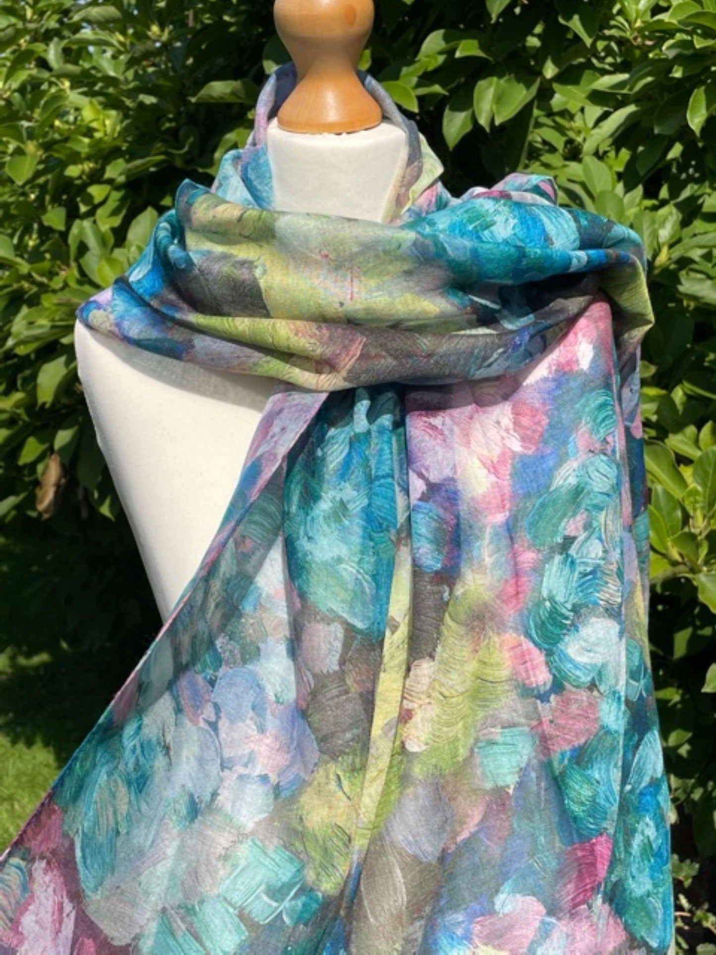 Blue Floral Scarf for Women, Pink Flower Scarves, Blue Scarf Gifts for Her