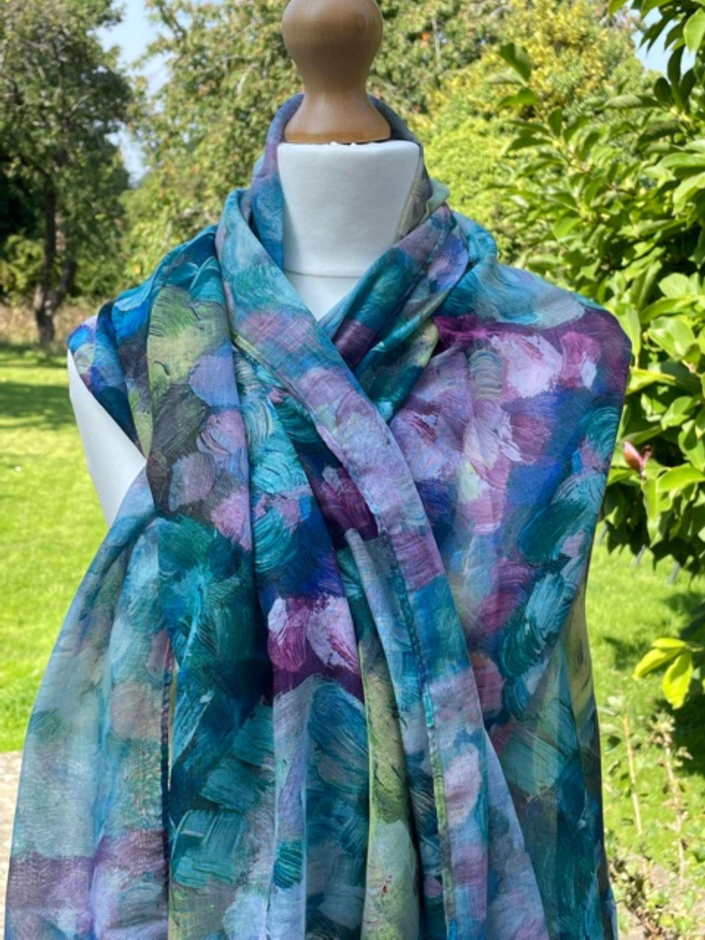 Blue Floral Scarf for Women, Pink Flower Scarves, Blue Scarf Gifts for Her