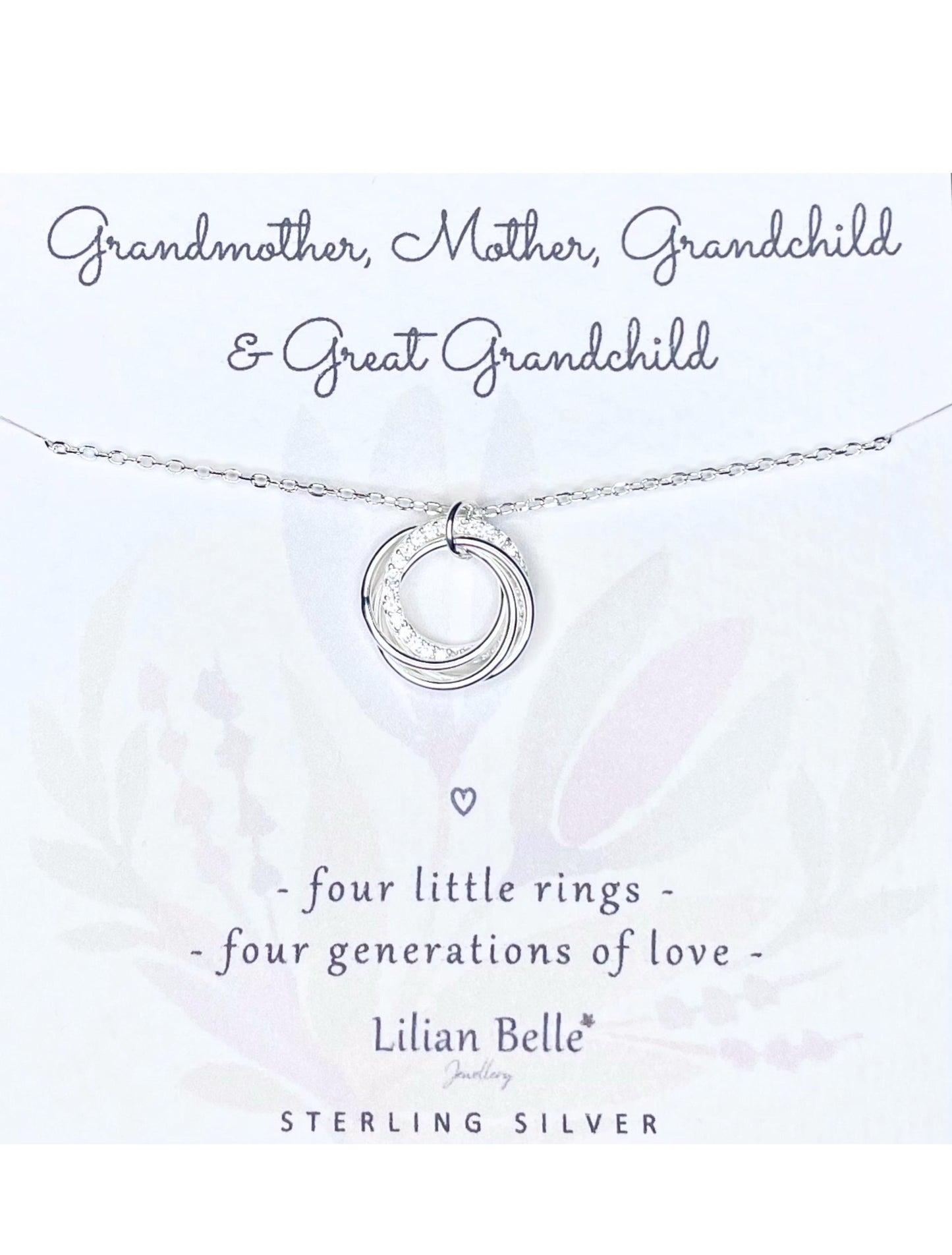 Sterling Silver Four 4 Generations Necklace Gift on Customisable Card