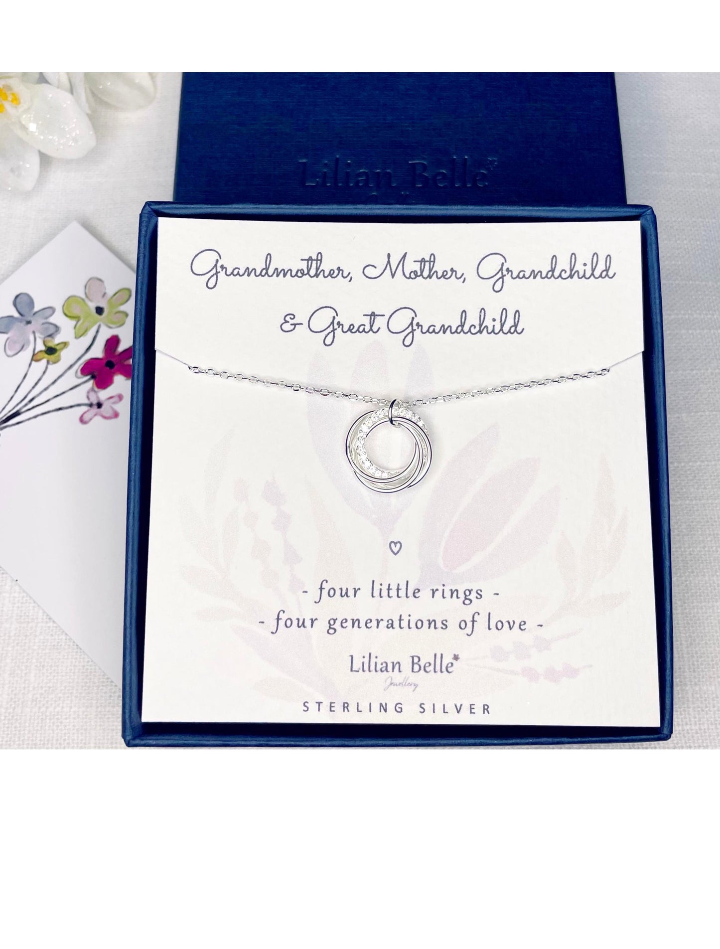 Sterling Silver Four 4 Generations Necklace Gift on Customisable Card